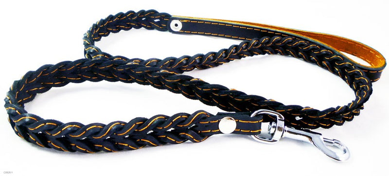 [Australia] - Genuine Leather Braided Dog Leash 4 Ft Long 3/4" Wide Black 