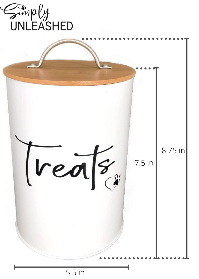 Simply Unleashed Dog and Cat Treat Container with Airtight Bamboo Lid - White, Stylish Pet Treat Jar - Durable Dog Biscuit Cookie Canister - Great Gift for Pet Owners - PawsPlanet Australia