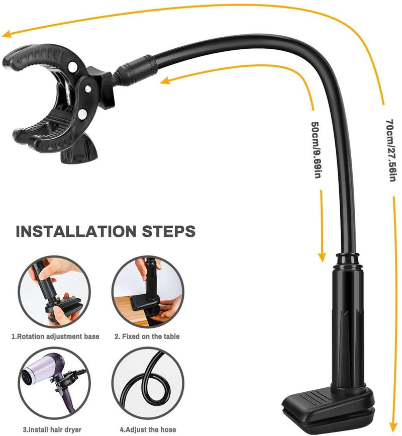 Ideashop Pet Hair Dryer Holder, 360 Degrees Rotatable Hands Free Pet Hair Dryer Stand Aluminium Magnesium Alloy Gooseneck Three-Jaw Bracket with Adjustable Clamp Mount for Dog Cat Grooming, Black - PawsPlanet Australia