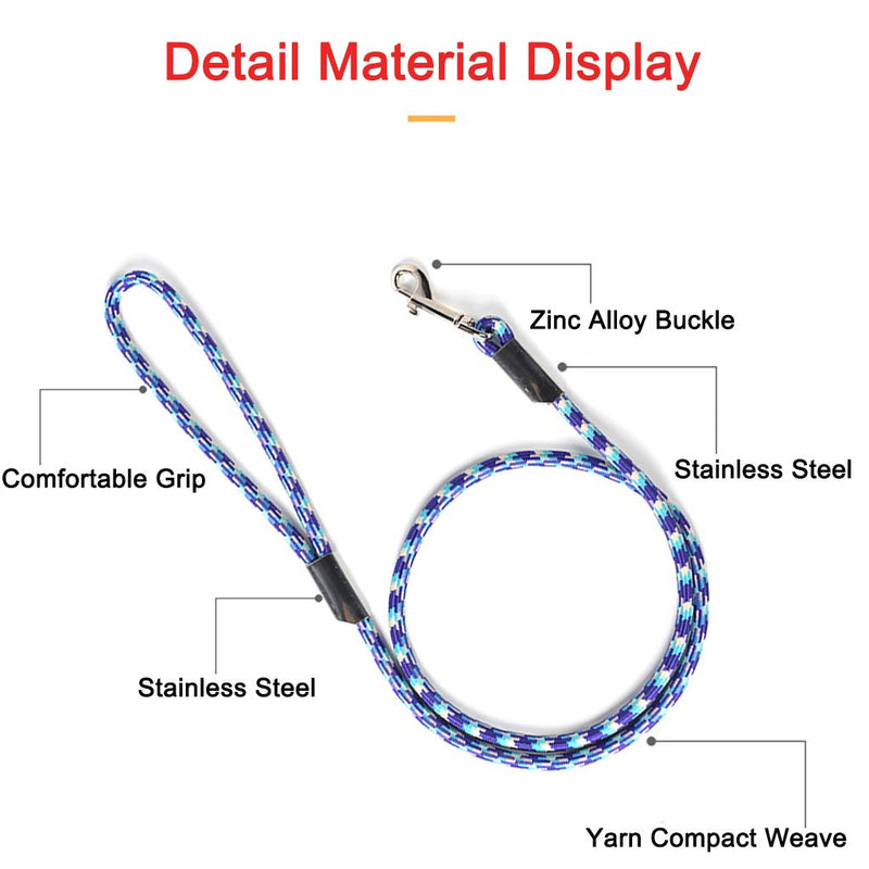 Nylon Dog Leash 4FT Slip Lead Dog Traction Rope Stainless Steel Interface Daily Outdoor Walking Running Training for Small, Medium & Large Dogs(Blue, Small) Blue - PawsPlanet Australia