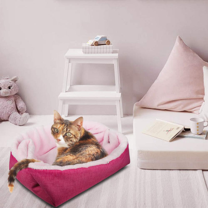 YUNNARL Furry Cat Bed/Mat (Convertible) Self-Warming Cat Mat Light Weight Fur Pet Bed for Cats, Puppy Cat Bed Mat Machine Washable Puppy Bed Best for Indoor Cats Houses, Floor, Car Back Seat Pink - PawsPlanet Australia