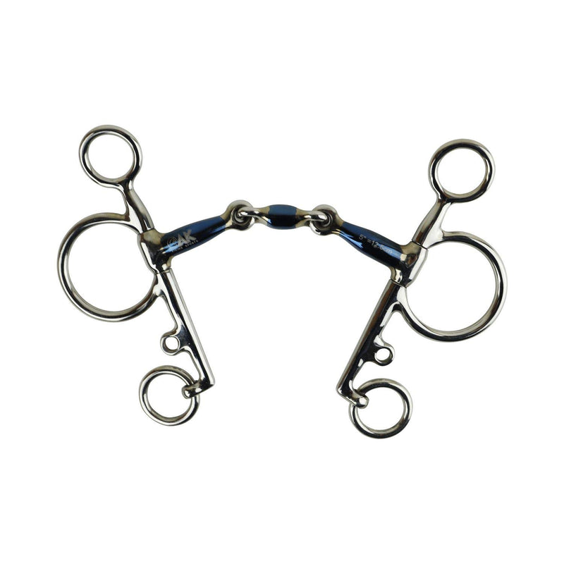 AK Pelham with Double Jointed Bit in Sweat Iron Horse Riding Bits AKRS-2610 (4.75'', Blue-Silver) 4.75'' - PawsPlanet Australia