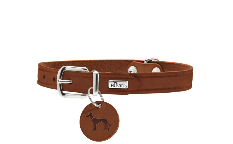 HUNTER AALBORG dog collar, leather, simple, robust, comfortable, 37 (XS-S), cognac 37 (XS-S) - PawsPlanet Australia