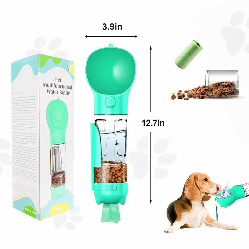 Dog Water Bottle Portable 4 in 1 Leak Proof Pet Water Bottle for Walking Multifunctional Compact Dog Cat Water Dispenser with Food Container and Poop Collection Travel Outdoor Essential (Blue, 300ml) Blue - PawsPlanet Australia