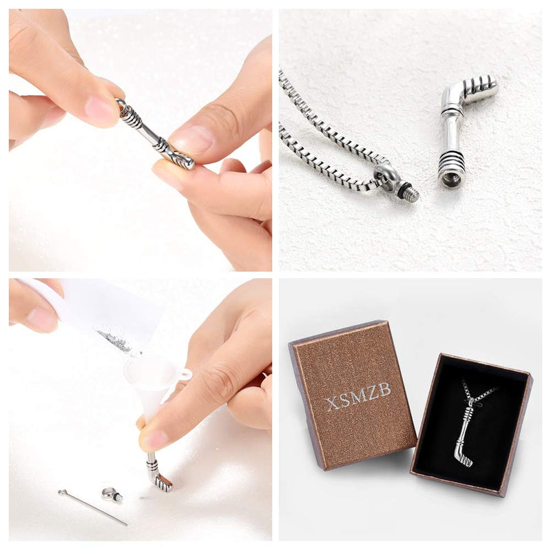 [Australia] - XSMZB Hockey Stick Cremation Jewelry for Ashes Pendant Locket Holder Ashes for Pet/Human Stainless Steel Keepsake Memorial Urn Necklace Silver 