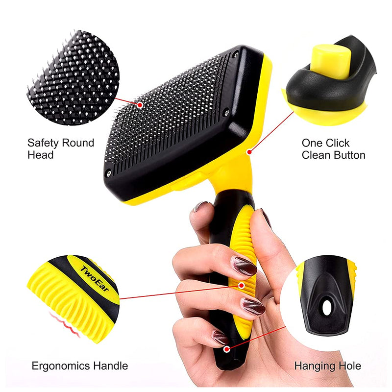 Self Cleaning Slicker Brush Dog & Cat Brush Pet Grooming Brush for Medium And Long Haired Dogs Cats To Removes Loose Hair, Dead Fur, Tangles, Dirt - Yellow (12.6 * 19cm) - PawsPlanet Australia