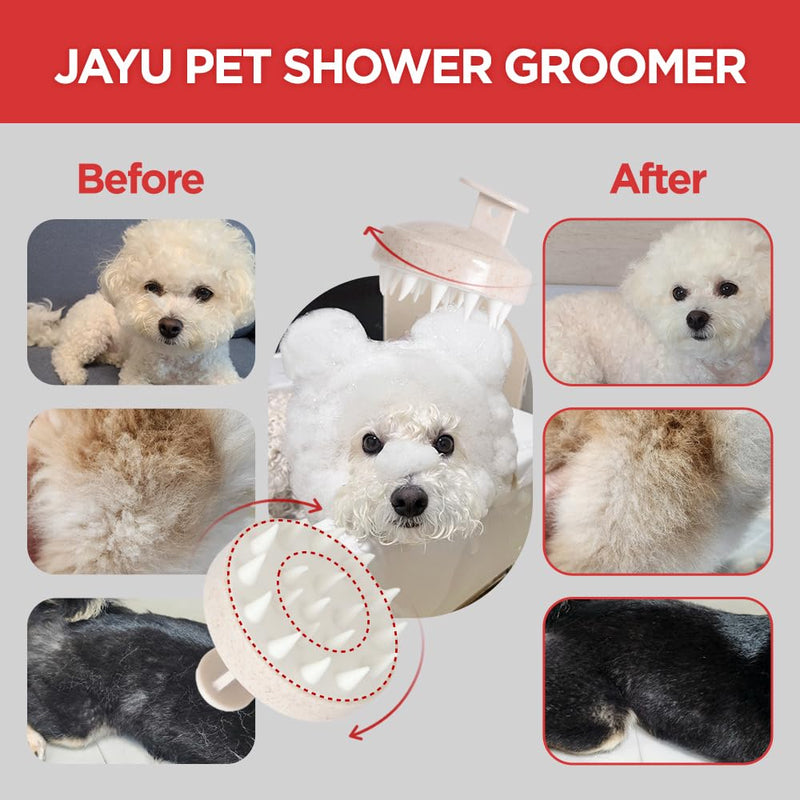 JAYU PET Shower Groomer - Grooming Pet Shampoo Brush, Cat Dog Hypoallergenic Bath and Massage Brush, Soft Silicone Bristles Scrubber for Puppy & Kitten, Easy Grip & Bubble Maker Comb (0.18 lb) - PawsPlanet Australia