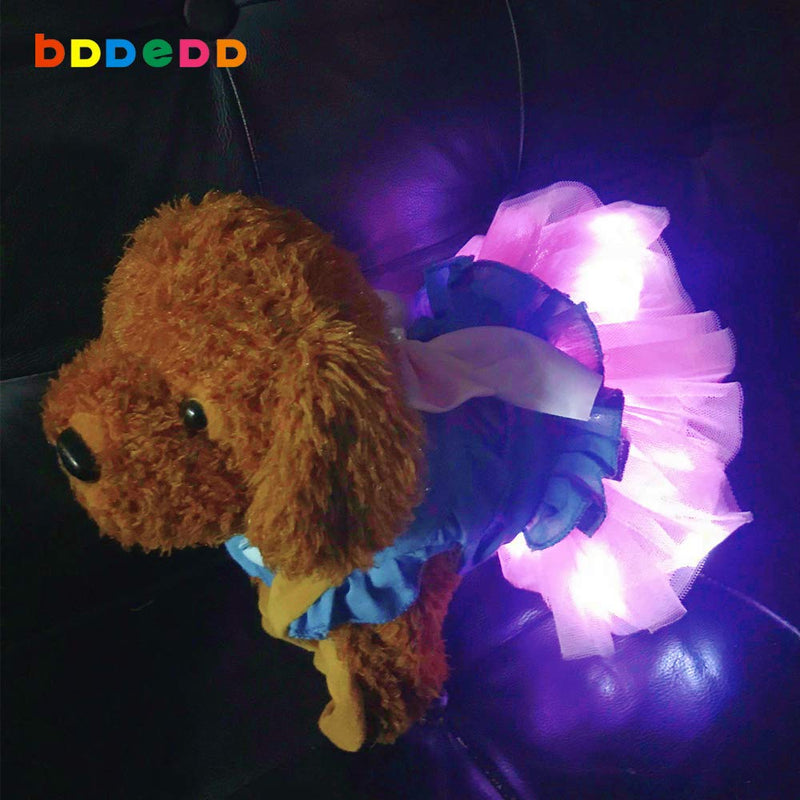 [Australia] - bDDeDD Dog Dress Puppy Lace Tutu Clothes Pet LED Light Up Apparel (Yellow, L) … Pink S(chest14" back10") 