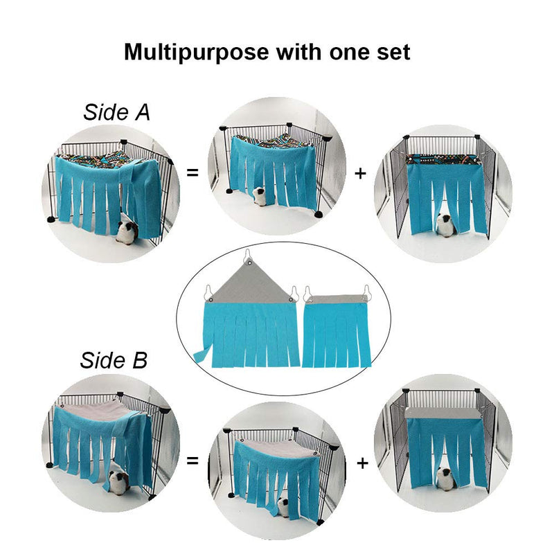 RIOUSSI Guinea Pig Hideout Hideaway Corner Peekaboo Toys Cage Accessories with Reversible Side and Two Curtains Geo/Gray+blue X 2 Curtains - PawsPlanet Australia