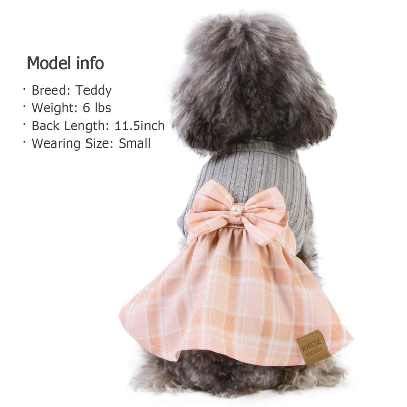 [Australia] - kyeese Dog Plaid Dress with Bowtie Dog Sweater Dresses for Small/Medium Dogs Cat Dress Checked X-Small Pink 