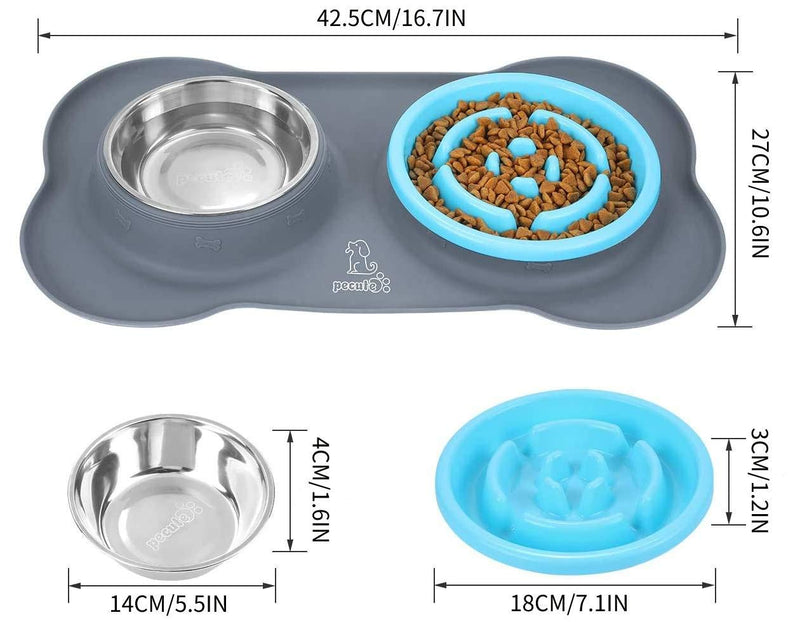 Pecute Dog Bowls Slow Feeder Bloat Stop Pet Bowl Eco-Friendly Non-Toxic No Chocking Healthy Design Bowl with No-Spill Non-Skid Silicone Mat Stainless Steel Water Bowl for Dogs Cats and Pets M-13.5oz/bowl Blue Bowl - PawsPlanet Australia