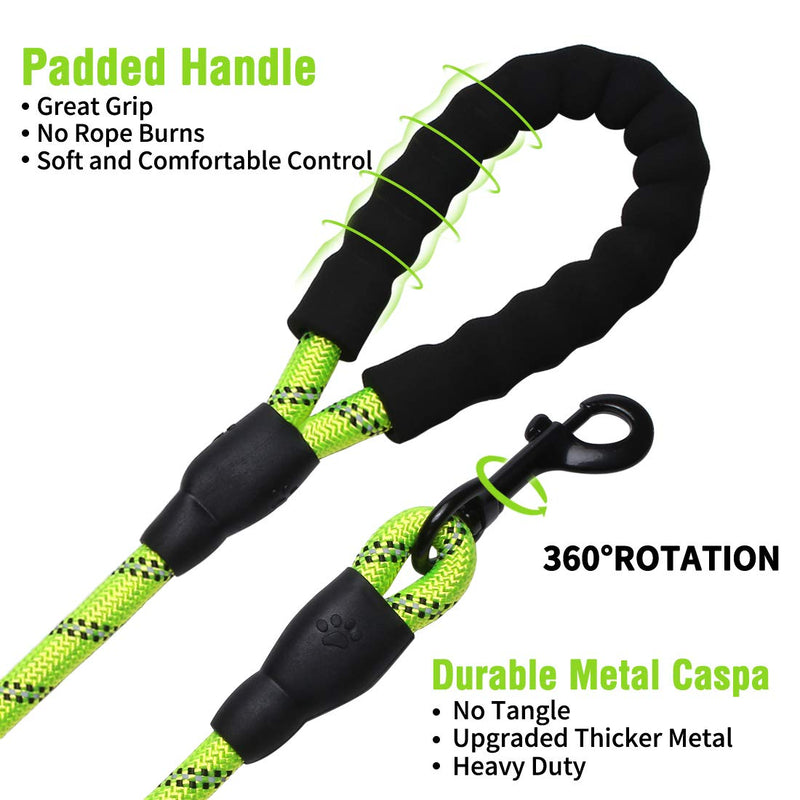 [Australia] - DOYOO Dog Leash 6 FT Thick Durable Nylon Rope - Comfortable Padded Handle - Highly Reflective Threads - Dog Leashes for Medium and Large Dogs with Collapsible Pet Bowl Set 4-Black+Green 