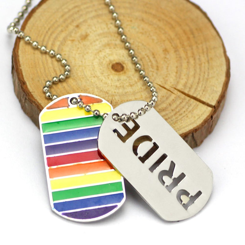 [Australia] - TTKP 2Pc. Pride Rainbow Dog Tag Lgbt Jewelry Gay And Lesbian Pride Necklace 
