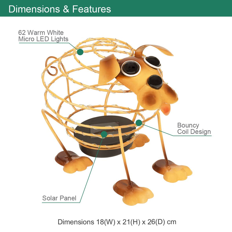 GardenKraft 14940 Solar Powered Light Up Dog Garden Feature / 62 Micro LED’s / 4D Moving Effect / Unique Metal Garden Ornament / Auto-On Feature / Weatherproof Material / Brown Colour Solar Wire Dog - PawsPlanet Australia