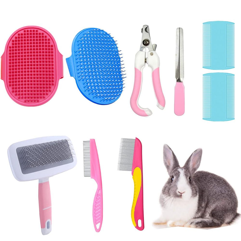 Rabbit Grooming Brush, Small Pet Hair Brush Kit Rabbit Brush, Massage Brush Bunny Nail Clipper Small Pet Grooming Brush Kit for Cats, Puppies, Rabbits, Hamsters (Pink) Pink - PawsPlanet Australia