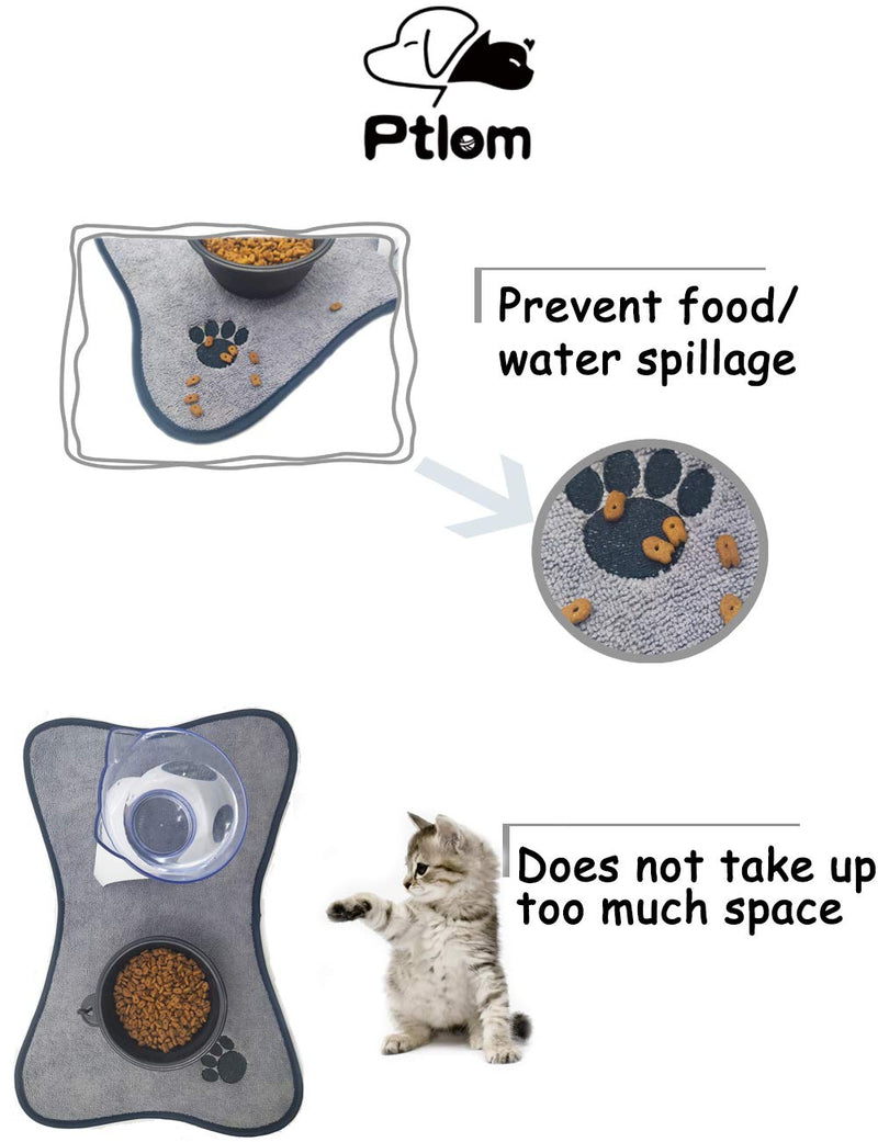 Ptlom Dog and Cat Medium and Small Placemat, Pet Food and Water Mat Suitable for Medium and Small Pets, Prevent Water and Food from Spilling, Cotton Grey - PawsPlanet Australia