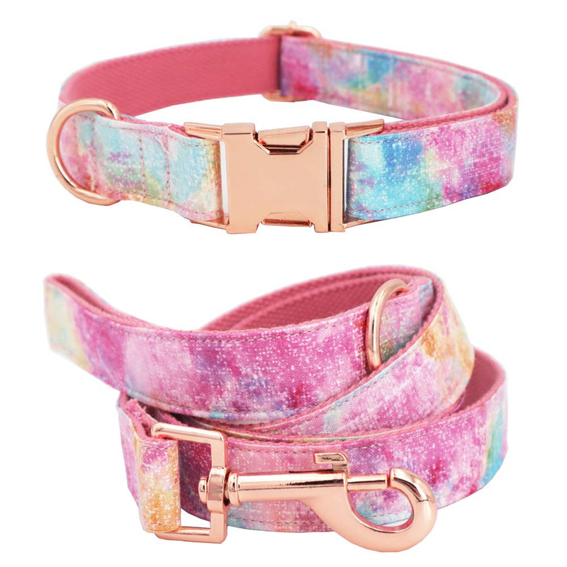 [Australia] - Free Sunday Cute Dog Collar, Girl Dog Collar with Purple Watercolor Design Adjustable with Rose Gold Slide Release Buckle, New Puppy Gifts L 