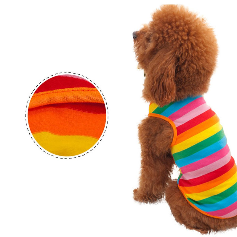 BUYITNOW Rainbow Stripe Pet Vest Breathable Summer Cotton Sleeveless T-Shirt Small Dog Cat Clothes X-Small - PawsPlanet Australia