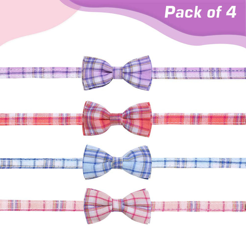 EXPAWLORER Cat Collar Breakaway with Bell - 4 Pack Classic Plaid Bow Tie Collars for Kitty Kitten… Pink & Blue & Purple & Red - PawsPlanet Australia