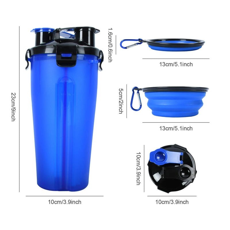 KATELUO Portable Travel Water Bottle and Food Container, Dog Travel Water Bottle with 2 Collapsible Bowls, Pet Water Bottle for Walking, Hiking, Travelling, Suitable for Dogs, Cats, Pets (Blue) Blue - PawsPlanet Australia