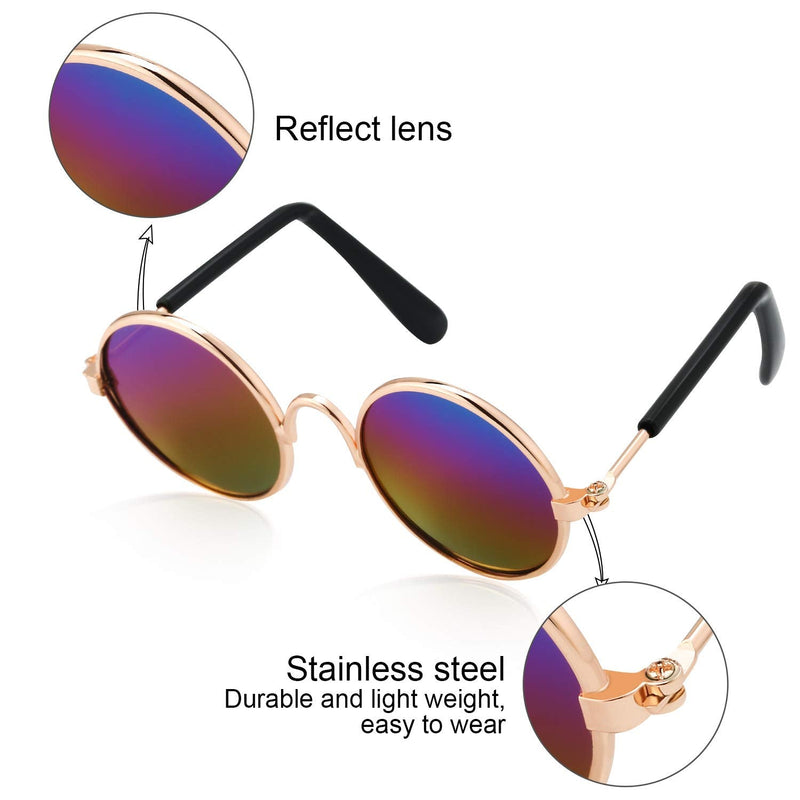 6 Pieces Funny Cute Cat Small Dog Sunglasses Classic Retro Circular Metal Prince Sunglasses Eye-wear Photos Props Accessories Cosplay Glasses (Black and Mix Reflective Color) Black and Mix Reflective Color - PawsPlanet Australia
