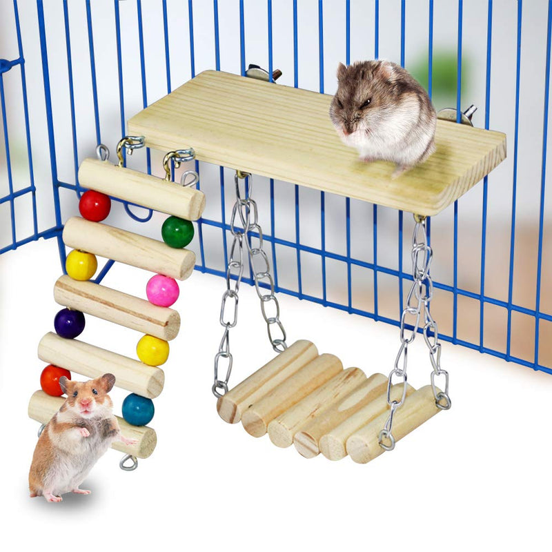 Andiker 3 Pack Hamster Exercise Toys, Hanging Wooden Hamster Chew Toys Small Animal Guinea Pig Cage Accessories Boredom Breaker For Parror,Gerbil,Squirrel,Rat,Hamster, Chinchilla (Natural 3pcs) Natural 3pcs - PawsPlanet Australia