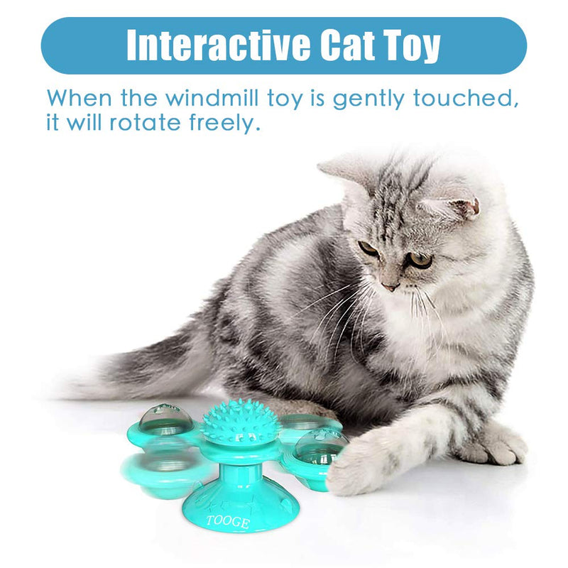 [Australia] - TOOGE Windmill Cat Toy Turntable Teasing Interactive Cat Toys for Indoor Cats with Suction Cup Scratching Tickle Cats Hair Brush Funny Kitten Toys with Catnip and Bells Blue 