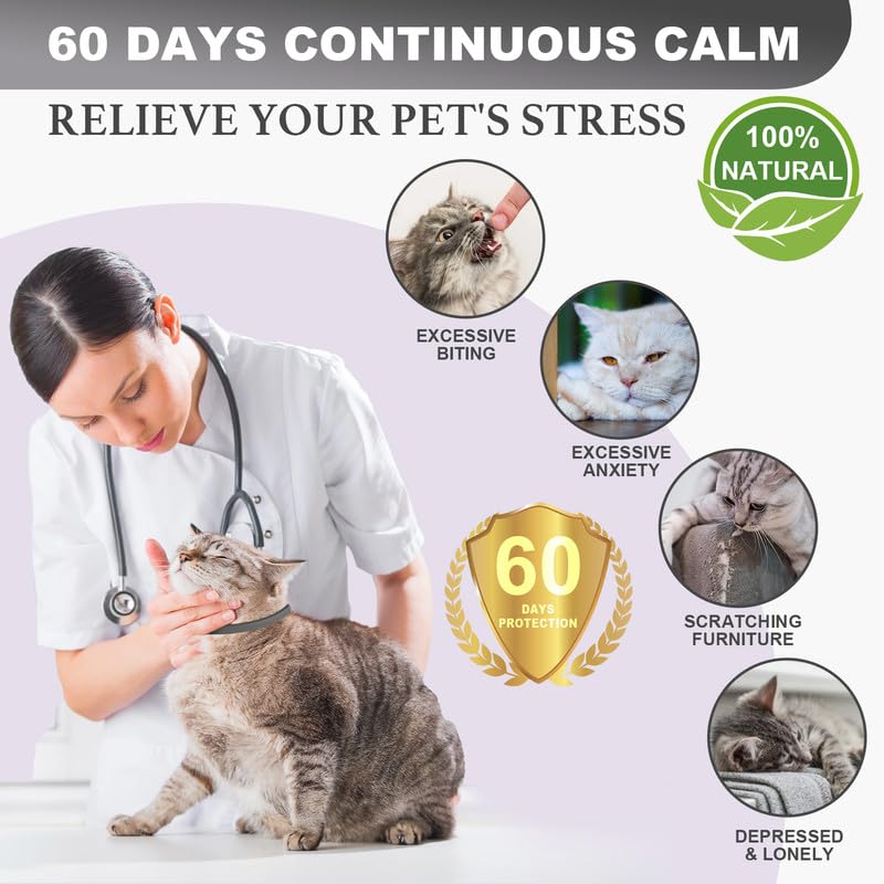 Calming Collar for Cats, Adjustable Calming Collar with Pheromones Cats Waterproof Calming Collar for Cats Anti Stress for 60 Days for Kittens Large Cats Black 2pcs Black-2pcs - PawsPlanet Australia