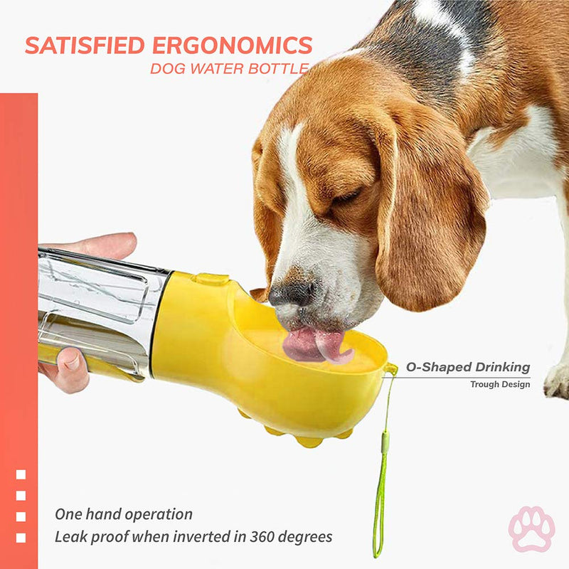 [Australia] - Aynone Pet Water Bottle, Portable Dog Water Bottle Pet Water Bottles for Dogs with Poop Shovel and Garbage Bag for Travelling, Walking, Portable Dog Bowl Water Bottle Capacity 300ml Yellow 