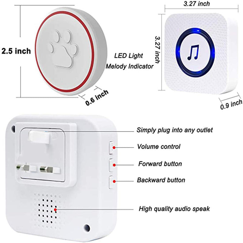 ChunHee Wireless Dog Cat Doorbell for Potty Training/Smart Buttons Door bell Operating at 500Feet with 52 Melodies 5 Volume Levels LED Light Flash UK 1Receiver & 2Dog Cat Doorbell - PawsPlanet Australia