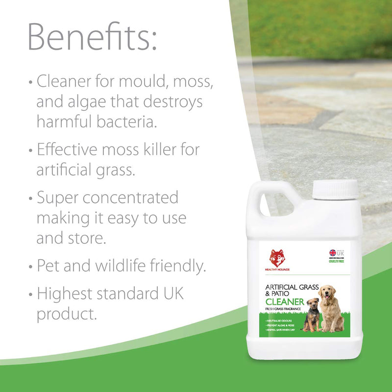 Healthy Hounds Patio & Artificial Grass Cleaner for Dogs Urine 1000ml | Makes up to 30 Litres | Disinfectant, Deodoriser, Urine Remover with Fresh Grass Scent | Kills Moss & Algae | Animal Safe - PawsPlanet Australia