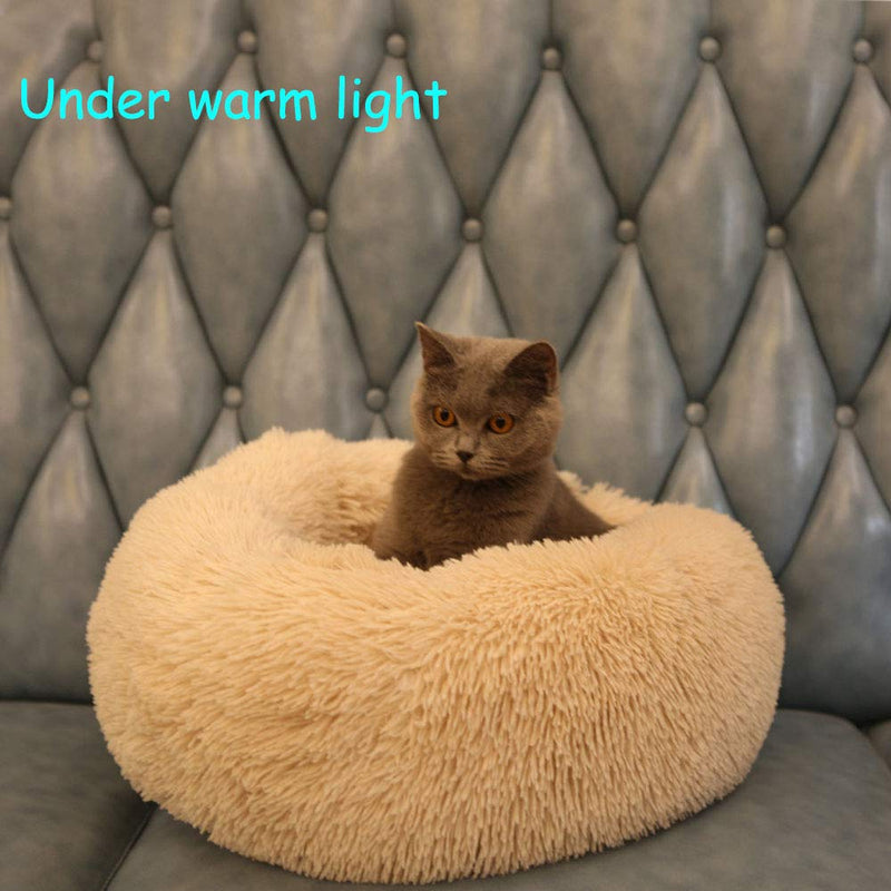 BODISEINT Modern Soft Plush Round Pet Bed for Cats or Small Dogs, Mini Medium Sized Dog Cat Bed Self Warming Autumn Winter Indoor Snooze Sleeping Cozy Kitty Teddy Kennel (S(19.7”Dx7.9 H, Champagne) S(19.7"Dx7.9"H) - PawsPlanet Australia