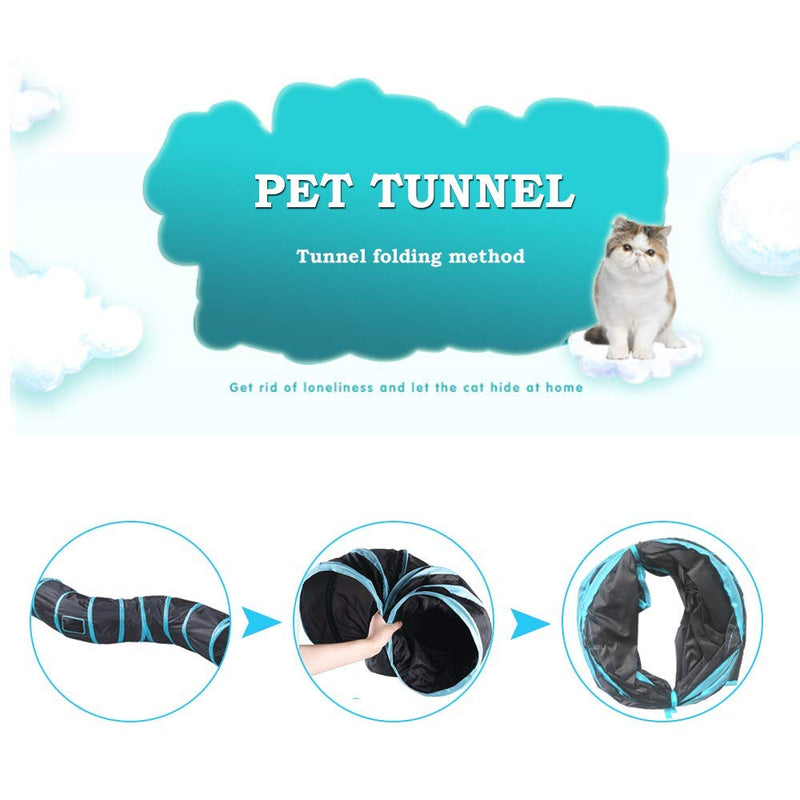 BEIKOTT Collapsible Cat Tunnel, Cat Tube Kitty Tunnel, Cat Pet Tunnel Toys with Peek Hole and Toy Ball, Small pet Tunnel for Kitty, Puppy, Rabbit Blue(2 Tubes) - PawsPlanet Australia