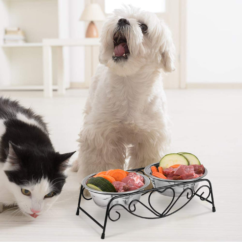 Stainless Steel Dog Bowl, Metal Dog Bowls Double Dog Bowls with One Stand for Small Medium Pets Dogs Cats(2 Pack) - PawsPlanet Australia