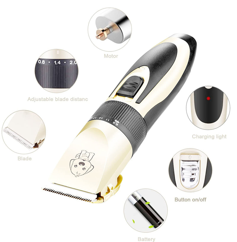 HFAN Pet Clippers, Dog Clippers Professional Cordless Low Noise Rechargeable Grooming Trimmer Hair Electric Shaver Kit with 4 Comb Guides scissors for Dogs, Cats and Other Animals - PawsPlanet Australia