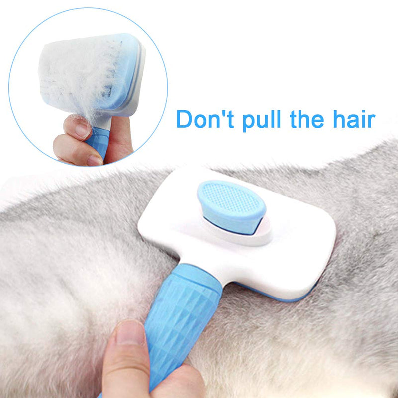 Self Cleaning Brush for Dogs Cats-Pet Slicker Brush Dogs Long Hair-Cleaning Large Dog Brush for Shedding Pet Tangled Hair,Pet Hair Removes Loose Undercoat Upgrade Self Cleaning-Blue - PawsPlanet Australia