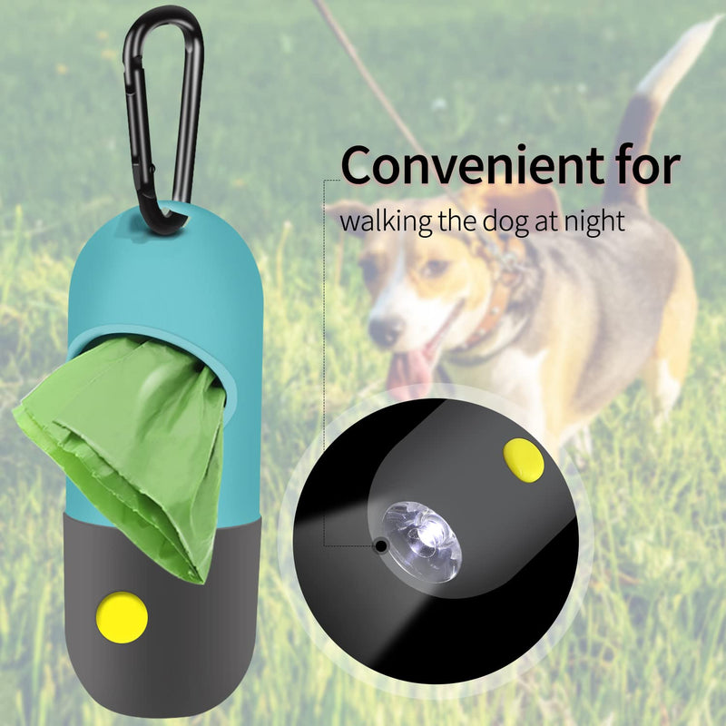 2 Pack Dog Poop Bag Dispenser with Built-in LED Flashlight, Pet Waste Bag Holder for Leash with Carabiner Clip for Lead Leash, 2 Rolls Leak-proof Doggy Waste Bags for Dog Walking, Blue - PawsPlanet Australia