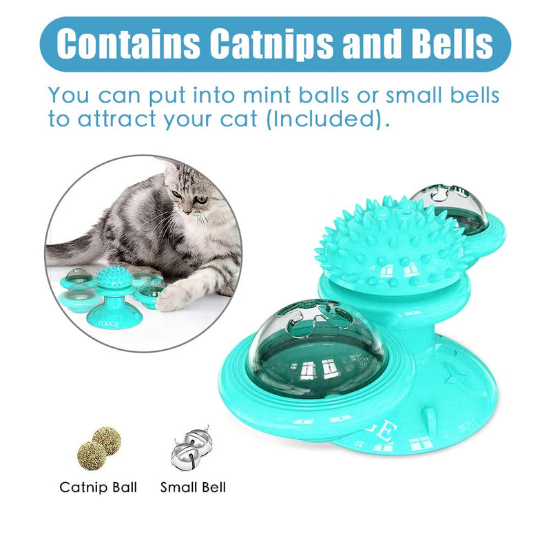 [Australia] - TOOGE Windmill Cat Toy Turntable Teasing Interactive Cat Toys for Indoor Cats with Suction Cup Scratching Tickle Cats Hair Brush Funny Kitten Toys with Catnip and Bells Blue 