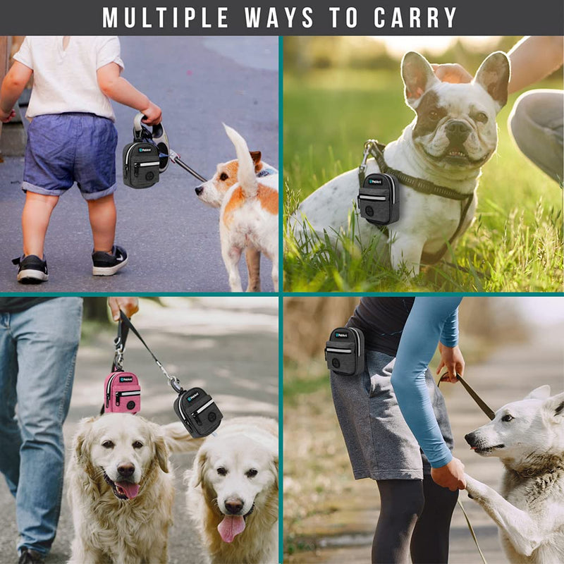 PetAmi Dog Poop Bag Holder | Dog Waste Bag Dispenser with Clip for Leash and Belt | Portable Fabric Doggy Poop Bags Holder for Walking Hiking Running Travel Charcoal Gray - PawsPlanet Australia