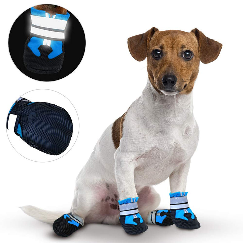 Lurowo Protective Dog Boots, Set of 4 Waterproof Dog Shoes with Safe Reflective Straps, Paw Protectors for Small, Medium and Large Dogs Blue+Black (S) S - PawsPlanet Australia