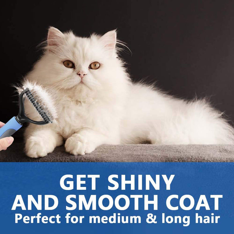 MCIGICM Pet Grooming Brush Deshedding Comb: 2 Sided Undercoat Rake for Cats & Dogs |Safe Dematting Comb | Demat Comb Removes Loose Undercoat,Mats,Tangles and Knots - PawsPlanet Australia