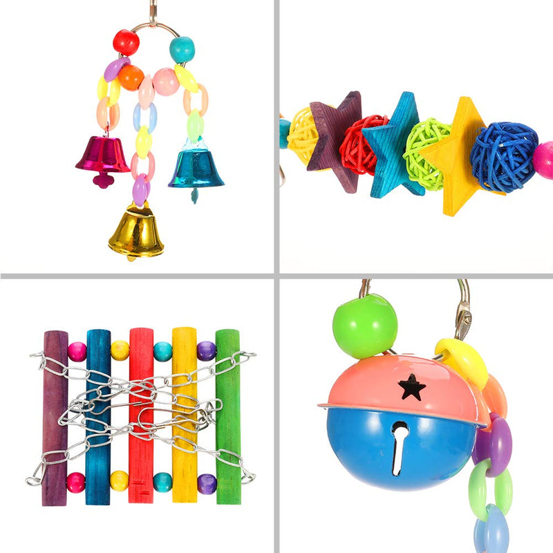 upain Bird Toys 8 Pack Parrot Toy Set Bells Hanging Swing Shredding Chewing Toy for Cage Bird Ringneck Parrot Parakeets Cockatiels Macaws Finches Mynah Budgies Small Birds - PawsPlanet Australia