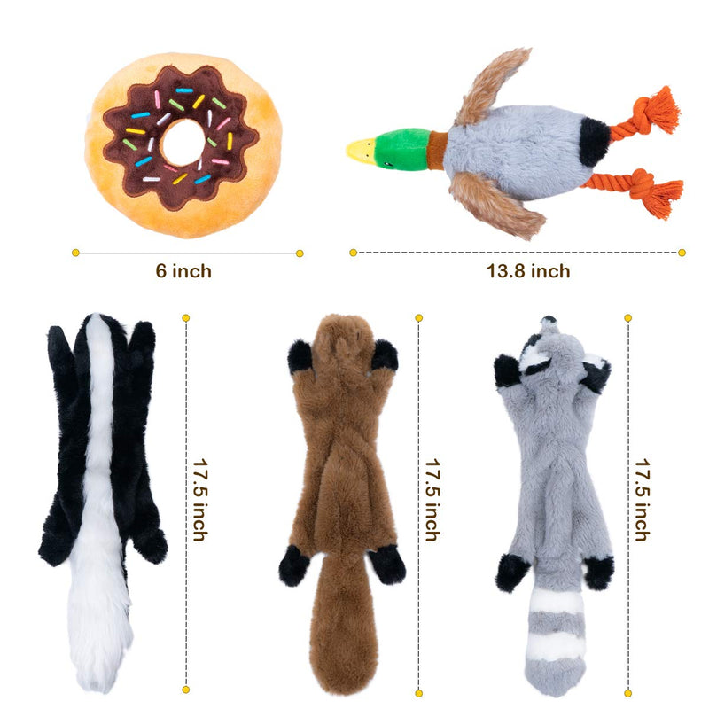 Dono Squeaky Dog Toys 5 Pack - Durable Dog Chew Toys Three no Stuffing Toy and Two Plush with Soft Stuffing Puppy Toys for Small Medium Large Dogs Teething Doggie Toys - PawsPlanet Australia