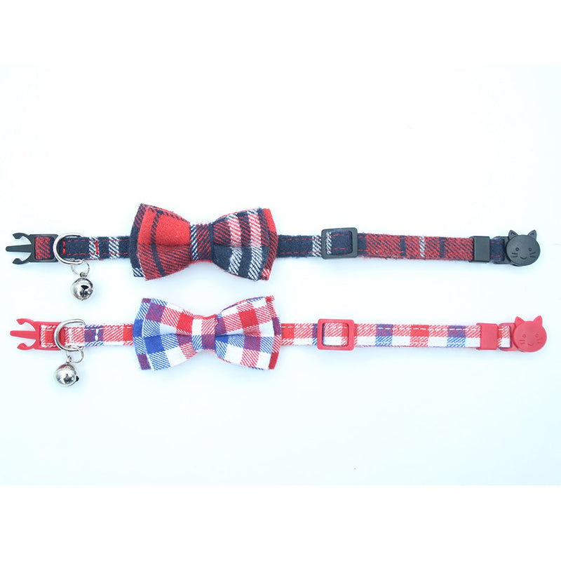 [Australia] - OFPUPPY Cute Bowtie Cat Collar Breakaway with Bell 2 Pack Plaid Collar Set for Kitty Puppy Adjustable 7.8-10.2" Classic Plaid 