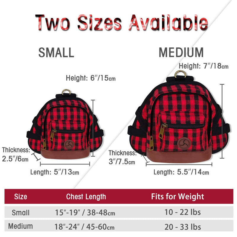 [Australia] - bellerata Dog Backpack Harness, Cute Backpack for Dogs, Built-in Poop Bag Dispenser, Buffalo Plaid & Pu Leather Design Dog Pack for Hiking Training and Daily Walking, Fit Small and Medium Dogs S (Chest: 15"- 19") 