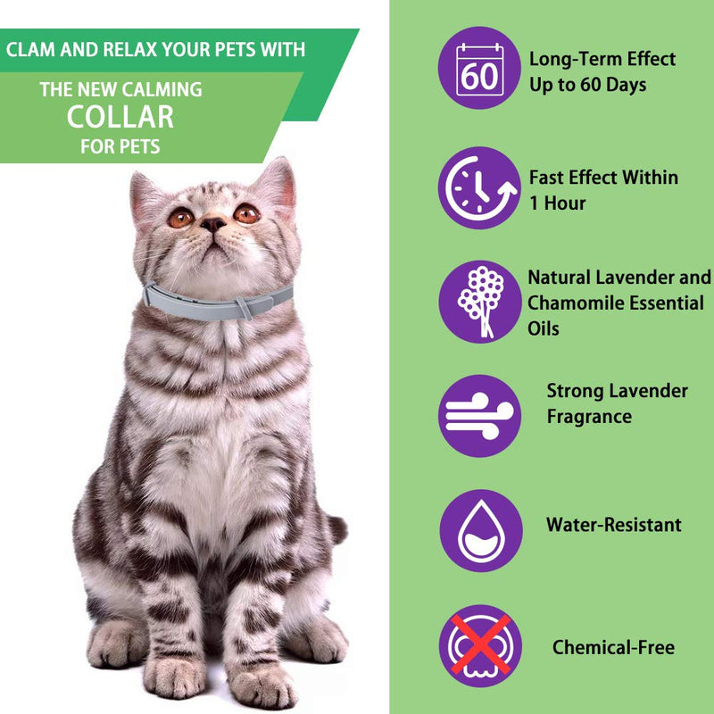 Wustentre Cat Calming Collars 3 Pack, Pheromone Calming Collar for Cats, Natural, Adjustable, Waterproof Relieve Cat Anxiety Collar, Kitten Pheromone Collars for 60 Days Safe Use grey - PawsPlanet Australia