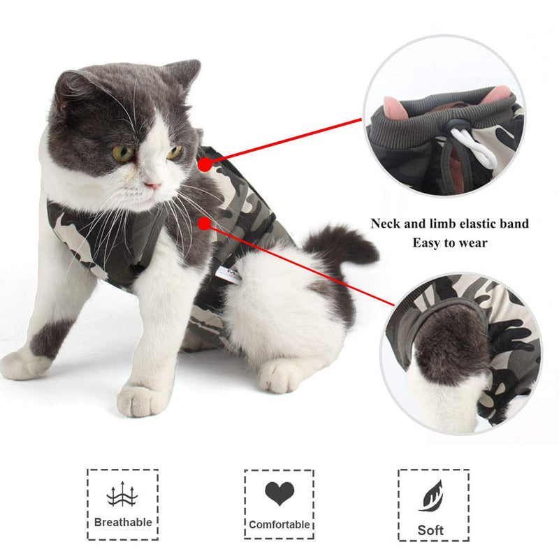 Due Felice Cat Professional Surgical Recovery Suit for Abdominal Wounds Skin Diseases, After Surgery Wear, E-Collar Alternative for Cats Dogs, Home Indoor Pets Clothing (Medium, Camouflage) M - PawsPlanet Australia