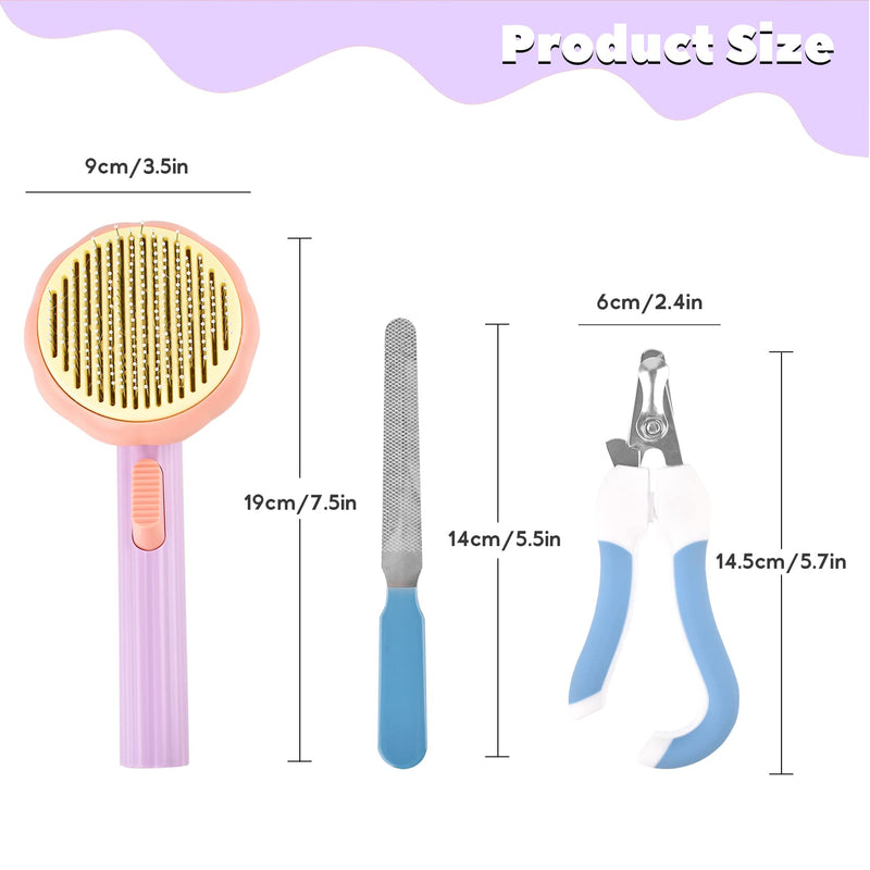 Dog or cat grooming brush for long or short haired cats, cat brush with nail clippers and files, cat comb for kittens, puppy massage, removes tangles and loose fur - PawsPlanet Australia