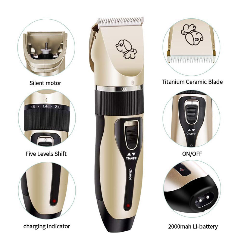 Glosell Dog Grooming Kit, Low Noise, Electric Quiet, Rechargeable, Cordless, Pet Hair Thick Coats Clippers Trimmers Set, Suitable for Dogs, Cats, and Other Pets Clippers set only - PawsPlanet Australia