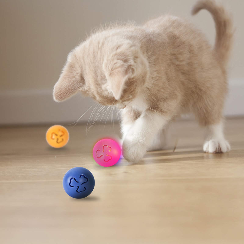 petellow Cat Toy Balls - [3 Pack] - Pet Play Balls with Jingle Bell, Catnip, LED, Wooden Beads - Replaceable Cat Play Balls for Interactive Cat Toy Kittens Small Cats with Clover Pattern 4 Colors-A Color-A - PawsPlanet Australia